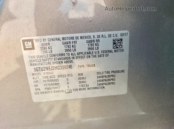 3GTU2NEJ2HG339246 2017 GMC SIERRA Tan Engine compartment view