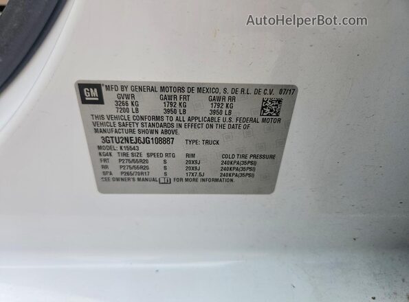 3GTU2NEJ6JG108887 2018 GMC SIERRA Белый Вид подкапотного пространства