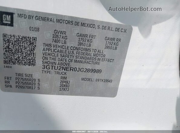3GTU2NER0JG289989 2018 GMC SIERRA White Вид підкапотного простору