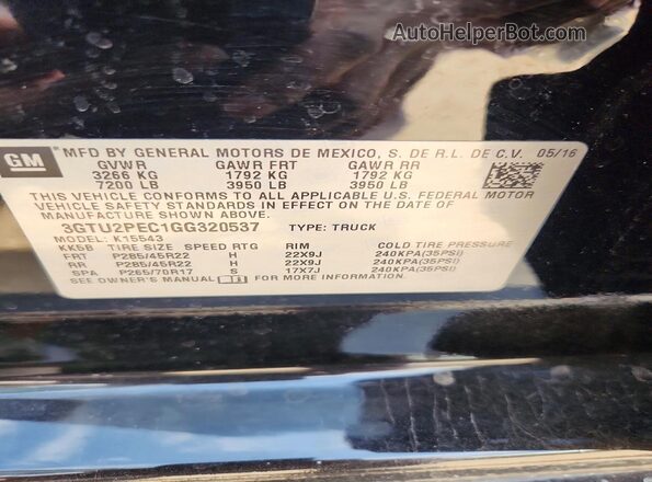 3GTU2PEC1GG320537 2016 GMC SIERRA Black Vista del compartimento del motor