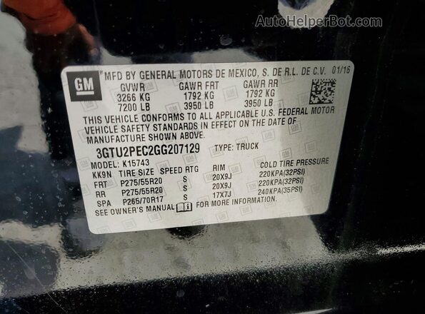 3GTU2PEC2GG207129 2016 GMC SIERRA Black VIN sticker view
