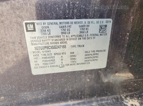 3GTU2PEC3GG247168 2016 GMC SIERRA Charcoal ძრავის განყოფილების ხედი