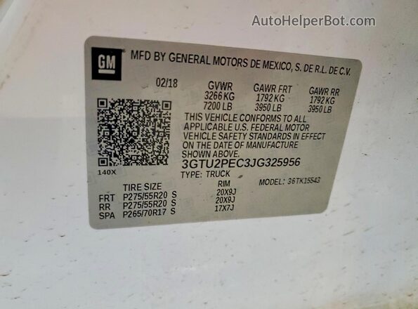 3GTU2PEC3JG325956 2018 GMC SIERRA White Vista del compartimento del motor