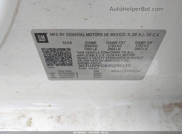 3GTU2PEC5JG295133 2018 GMC SIERRA Белый Вид подкапотного пространства