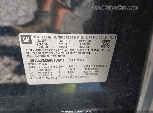 3GTU2PEC6GG100911 2016 GMC SIERRA Black ძრავის განყოფილების ხედი