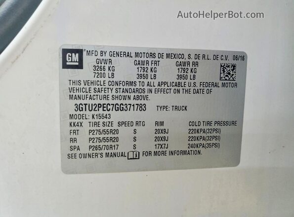 3GTU2PEC7GG371783 2016 GMC SIERRA White Engine compartment view