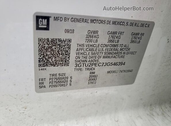 3GTU2PEC7JG546394 2018 GMC SIERRA Белый Вид подкапотного пространства