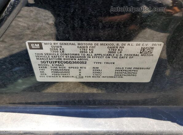 3GTU2PEC9GG366052 2016 GMC SIERRA Black Widok komory silnika