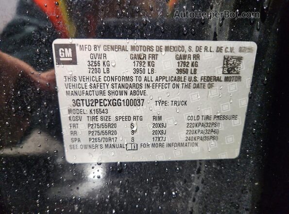 3GTU2PECXGG100037 2016 GMC SIERRA Черный Вид подкапотного пространства
