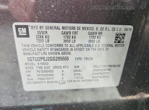 3GTU2PEJ2GG285666 2016 GMC SIERRA Brown Vista del compartimento del motor