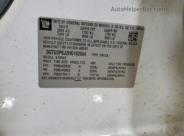 3GTU2PEJ2HG182684 2017 GMC SIERRA White Вид наклейки з VIN-кодом