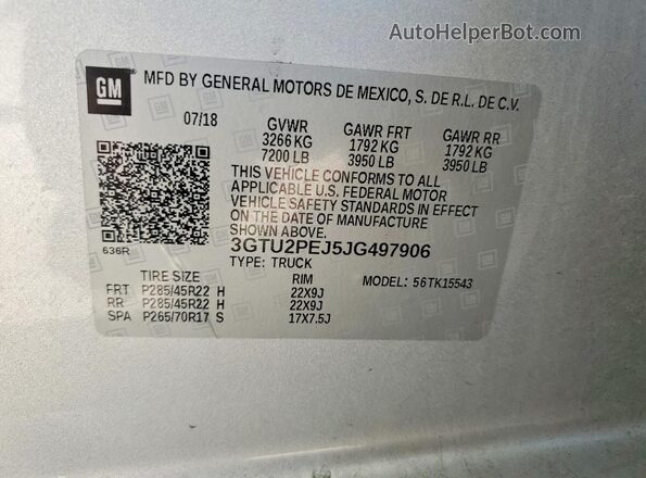 3GTU2PEJ5JG497906 2018 GMC SIERRA Silver Շարժիչի բաժամունքի տեսք