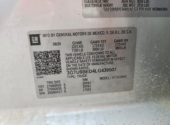 3GTU9BED4LG439507 2020 GMC SIERRA Silver Engine compartment view