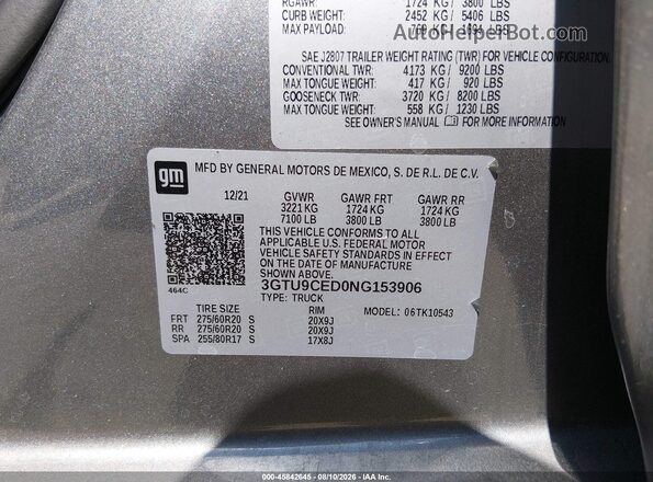 3GTU9CED0NG153906 2022 GMC SIERRA Gray Engine compartment view