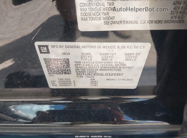 3GTU9CED1LG123357 2020 GMC SIERRA Black Vista del compartimento del motor