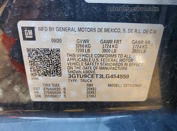 3GTU9CET3LG454559 2020 GMC SIERRA Черный Вид подкапотного пространства