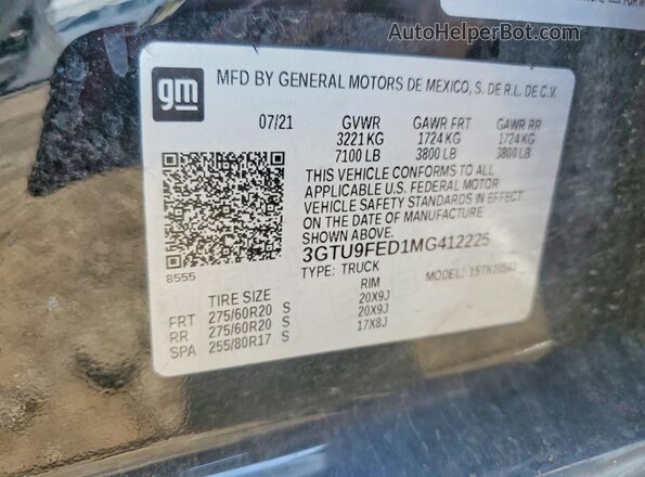3GTU9FED1MG412225 2021 GMC SIERRA Black Vista del compartimento del motor