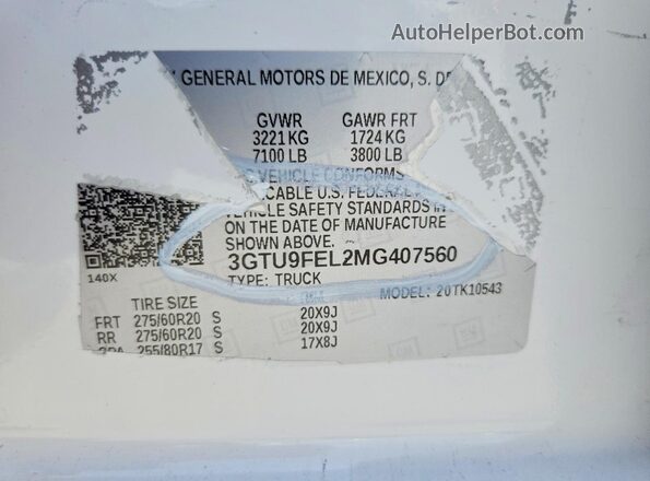 3GTU9FEL2MG407560 2021 GMC SIERRA White Շարժիչի բաժամունքի տեսք