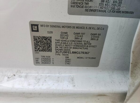3GTU9FEL6MG179367 2021 GMC SIERRA White Vista del compartimento del motor