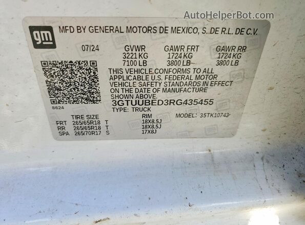 3GTUUBED3RG435455 2024 GMC SIERRA Белый Вид подкапотного пространства