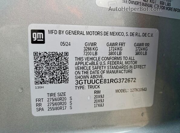 3GTUUCE81RG372672 2024 GMC SIERRA Серый Вид наклейки с VIN-кодом