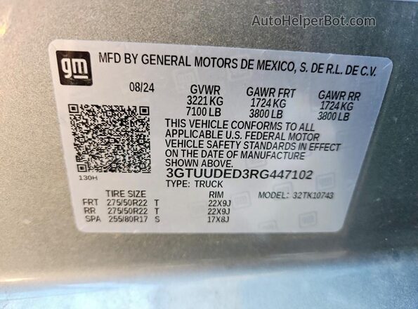 3GTUUDED3RG447102 2024 GMC SIERRA Silver Widok komory silnika