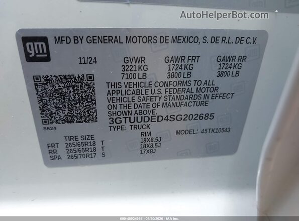 3GTUUDED4SG202685 2025 GMC SIERRA White ძრავის განყოფილების ხედი