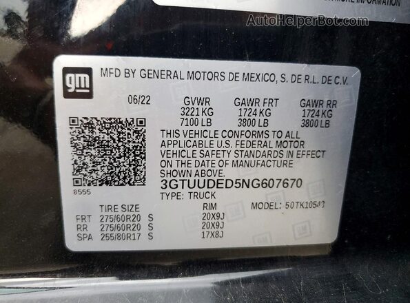 3GTUUDED5NG607670 2022 GMC SIERRA Black Вид підкапотного простору