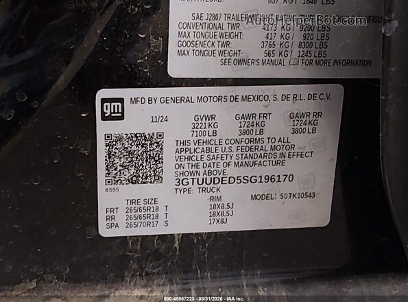3GTUUDED5SG196170 2025 GMC SIERRA Черный Вид подкапотного пространства