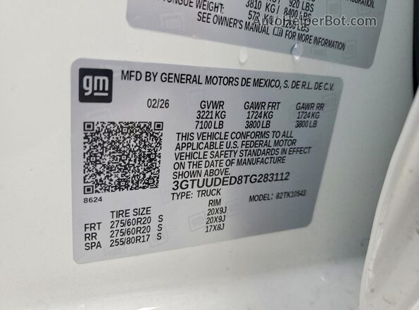 3GTUUDED8TG283112 2026 GMC SIERRA White Вид підкапотного простору