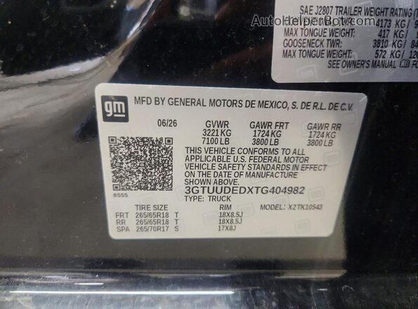 3GTUUDEDXTG404982 2026 GMC SIERRA Black VIN կոդի պիտակի տեսք