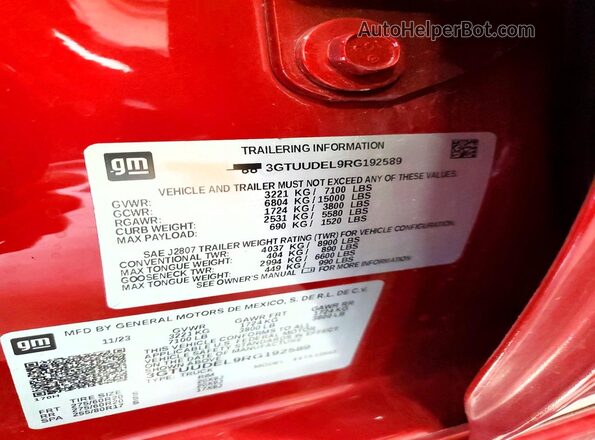 3GTUUDEL9RG192589 2024 GMC SIERRA Red Engine compartment view