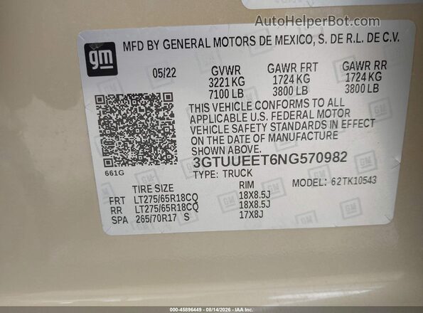 3GTUUEET6NG570982 2022 GMC SIERRA Tan Widok komory silnika