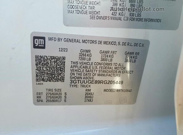 3GTUUGE89RG205449 2024 GMC SIERRA White Widok komory silnika