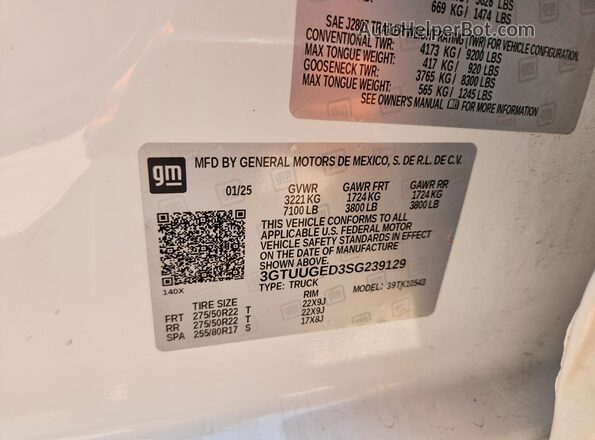3GTUUGED3SG239129 2025 GMC SIERRA White Вид підкапотного простору