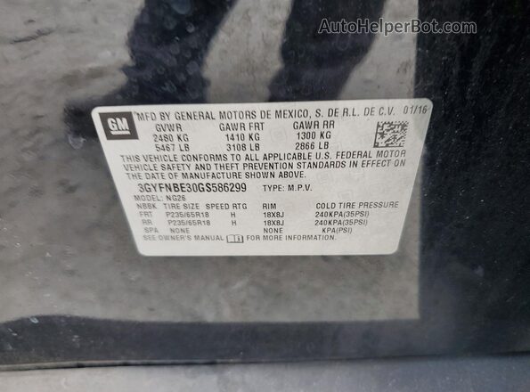 3GYFNBE30GS586299 2016 CADILLAC SRX Black Vista de la etiqueta del VIN
