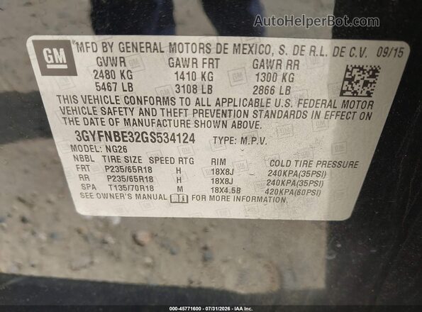 3GYFNBE32GS534124 2016 CADILLAC SRX Black Вид підкапотного простору