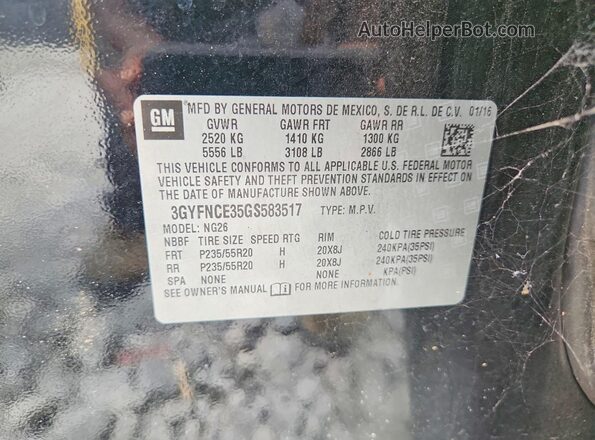 3GYFNCE35GS583517 2016 CADILLAC SRX Black ძრავის განყოფილების ხედი