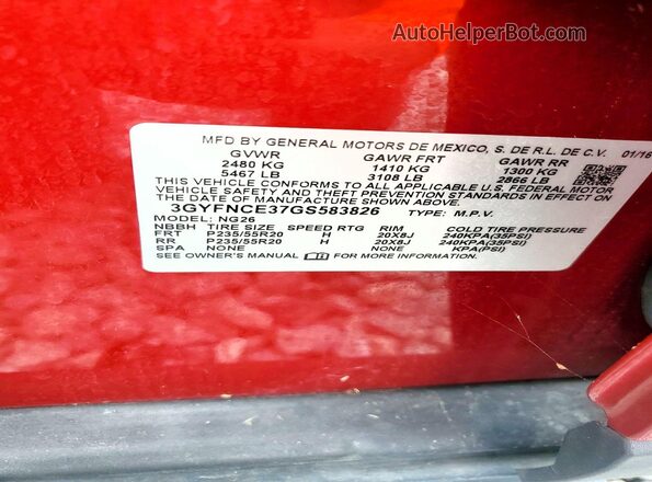 3GYFNCE37GS583826 2016 CADILLAC SRX Red Вид підкапотного простору