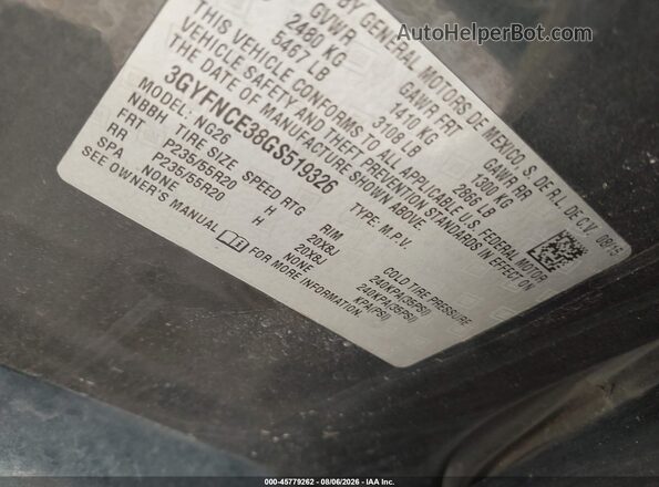 3GYFNCE38GS519326 2016 CADILLAC SRX Pewter Вид подкапотного пространства