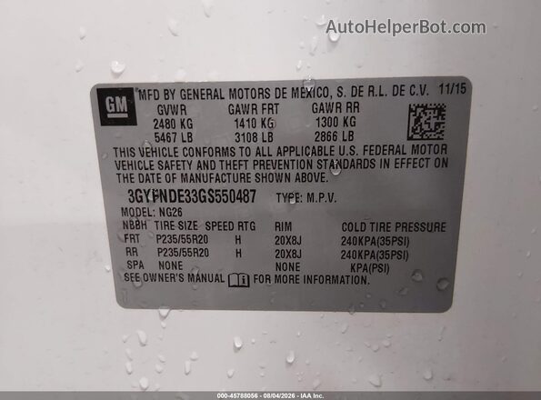 3GYFNDE33GS550487 2016 CADILLAC SRX White ძრავის განყოფილების ხედი