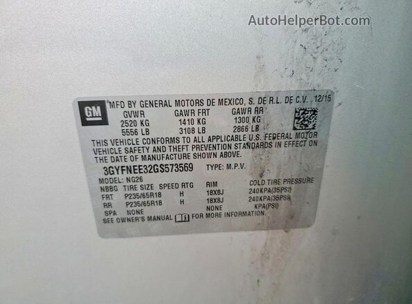 3GYFNEE32GS573569 2016 CADILLAC SRX Silver VIN կոդի պիտակի տեսք
