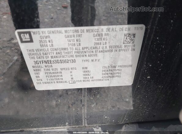 3GYFNEE33GS562130 2016 CADILLAC SRX Black ძრავის განყოფილების ხედი