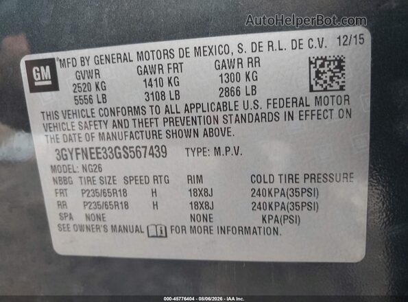 3GYFNEE33GS567439 2016 CADILLAC SRX Black Շարժիչի բաժամունքի տեսք