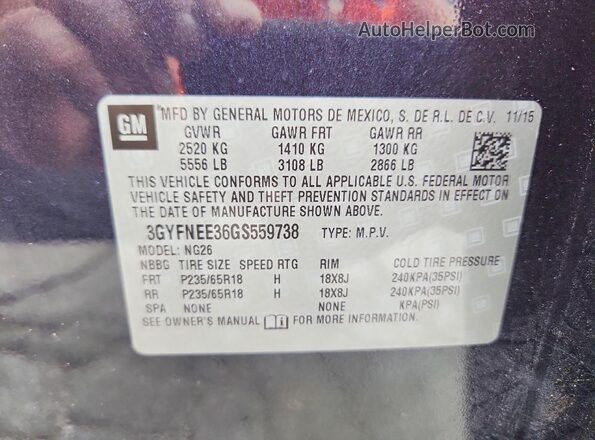 3GYFNEE36GS559738 2016 CADILLAC SRX Charcoal VIN sticker view