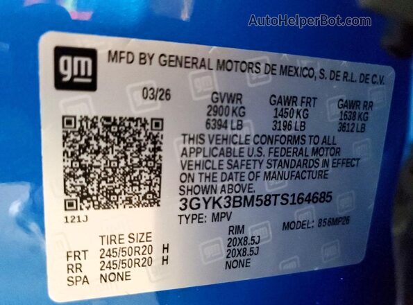 3GYK3BM58TS164685 2026 CADILLAC OPTIQ Blue VIN sticker view