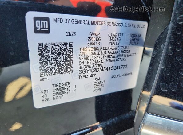 3GYK3DM54TS141772 2026 CADILLAC OPTIQ Black Widok naklejki z numerem VIN