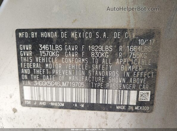 3HGGK5G46JM719705 2018 HONDA FIT Серебряный Вид подкапотного пространства