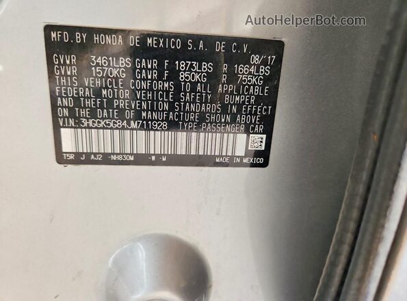 3HGGK5G84JM711928 2018 HONDA FIT Silver Engine compartment view