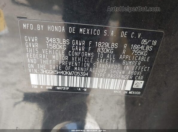 3HGGK5H40KM705394 2019 HONDA FIT Black Widok komory silnika